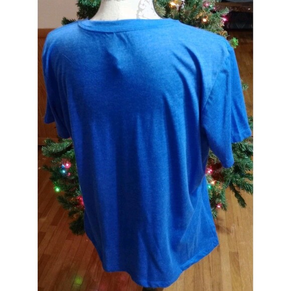 Handmade Women's V-Neck SS Blue T-Shirt Sz L Heart Graphics New Casual Wear - Picture 5 of 5